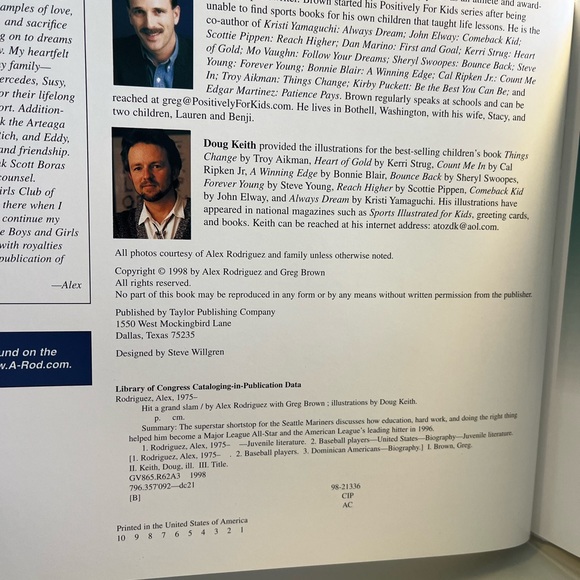 ⚾️🧢1998 Signed Alex Rodriquez “Hit a Grand Slam” (Positively for Kids) Book - Picture 7 of 15